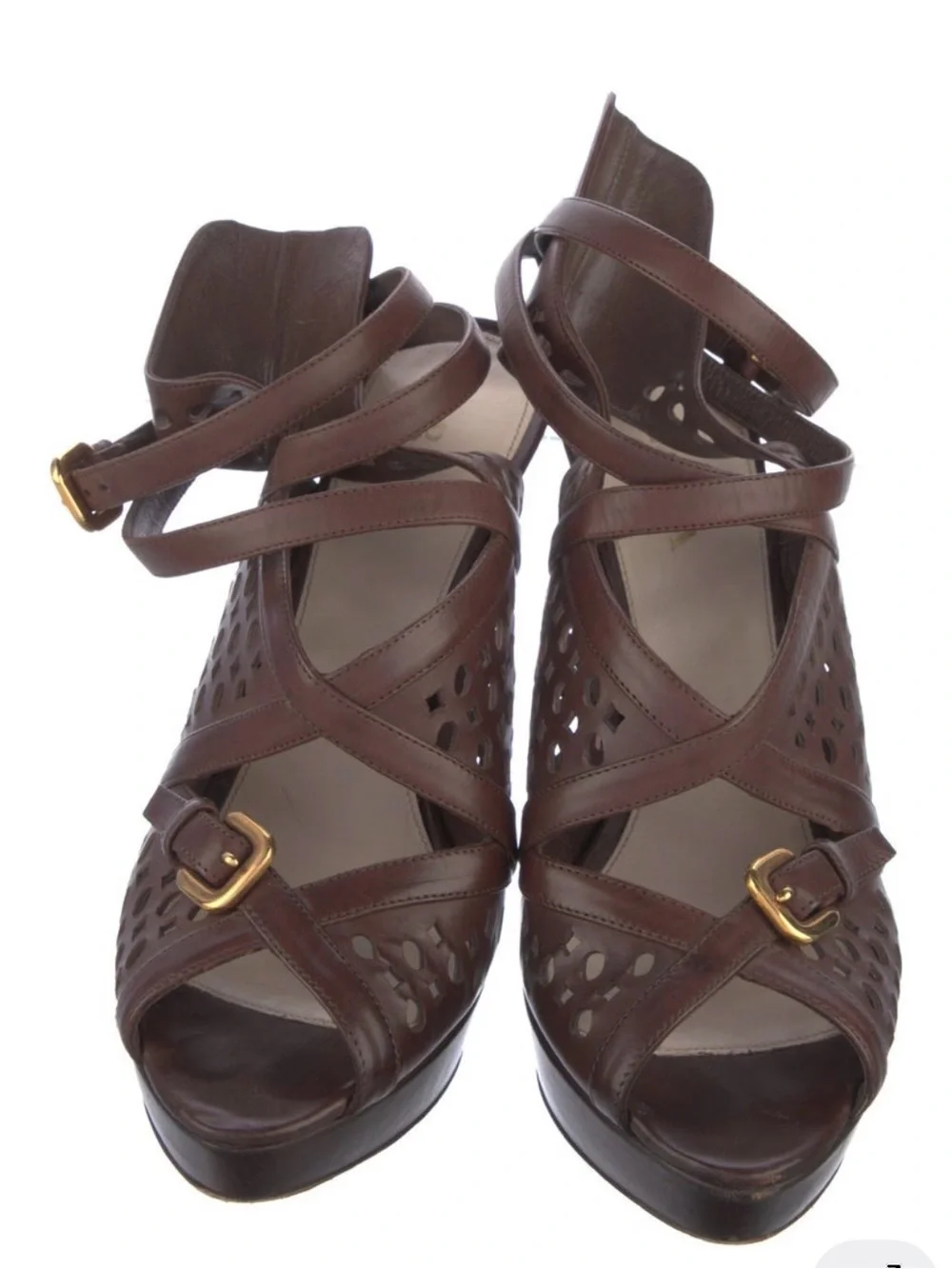 Prada Brown Leather Cutout Caged Platform Sandals IT 41